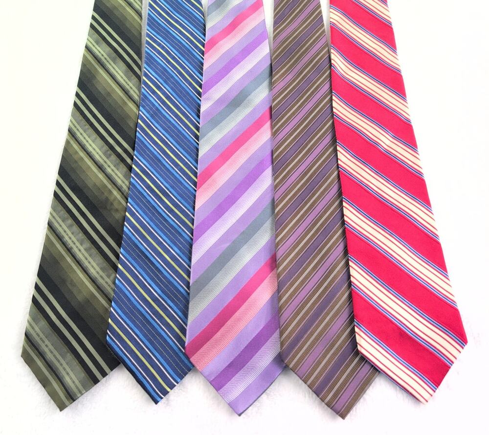 Striped Lot of (5) 100%Silk Ties RegLengt (TommyHilfigure-RobertoVellini-axcess)